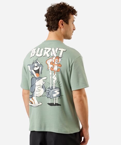 camiseta masculina com algodão manga curta tom e jerry verde