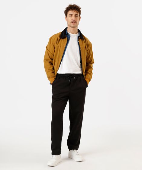 calça jogger reta masculina de moletom cós elástico preta