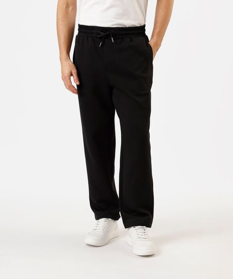 calça jogger reta masculina de moletom cós elástico preta