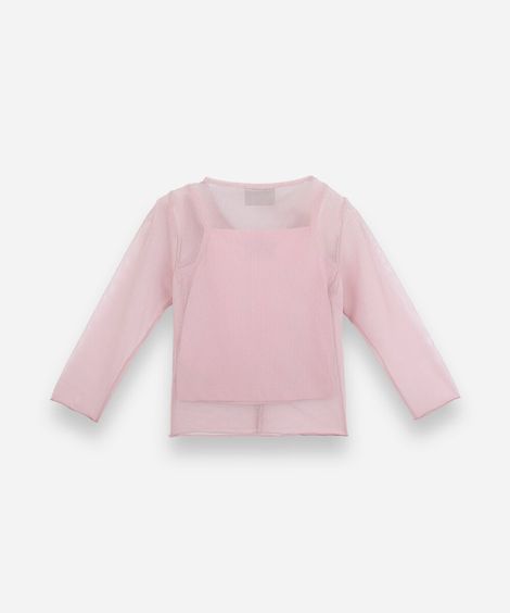 blusa infantil de tule manga longa com laços rosa