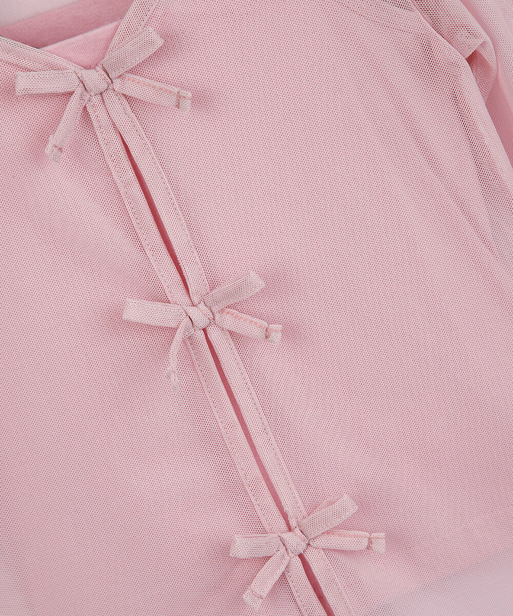 blusa infantil de tule manga longa com laços rosa