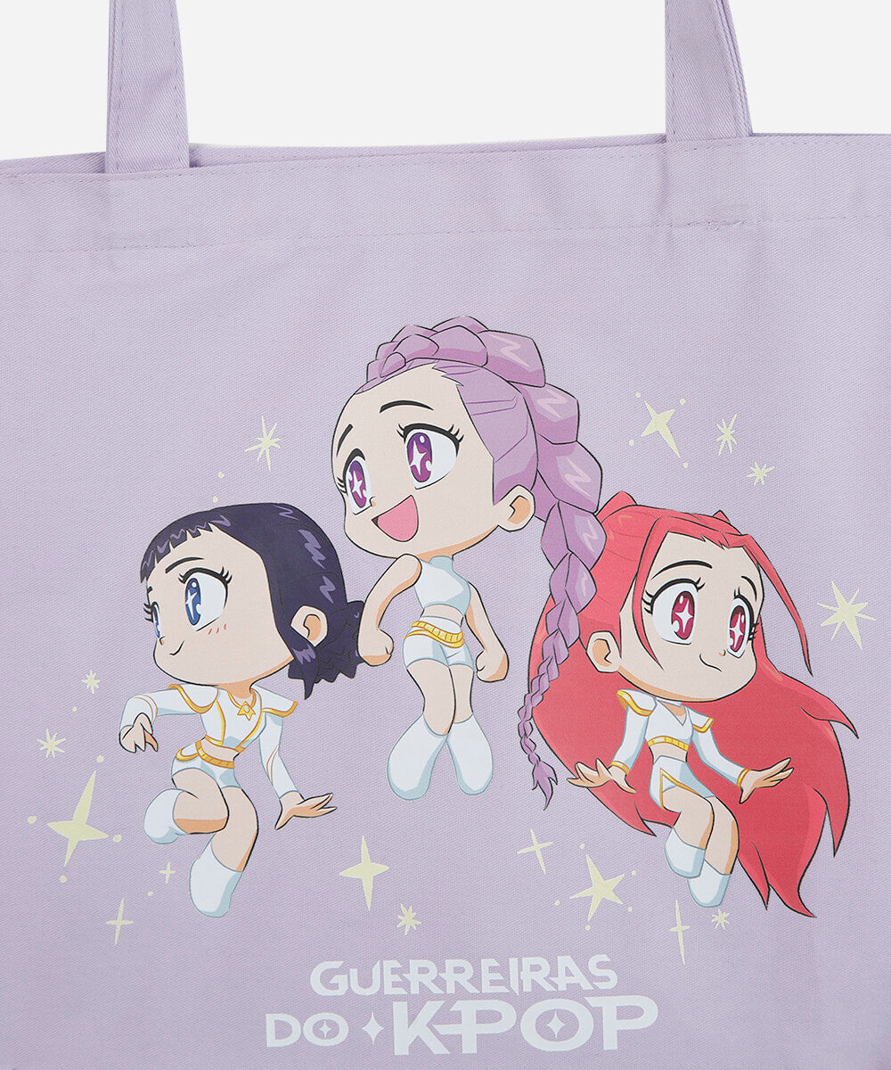bolsa shopper infantil guerreiras do kpop lilás