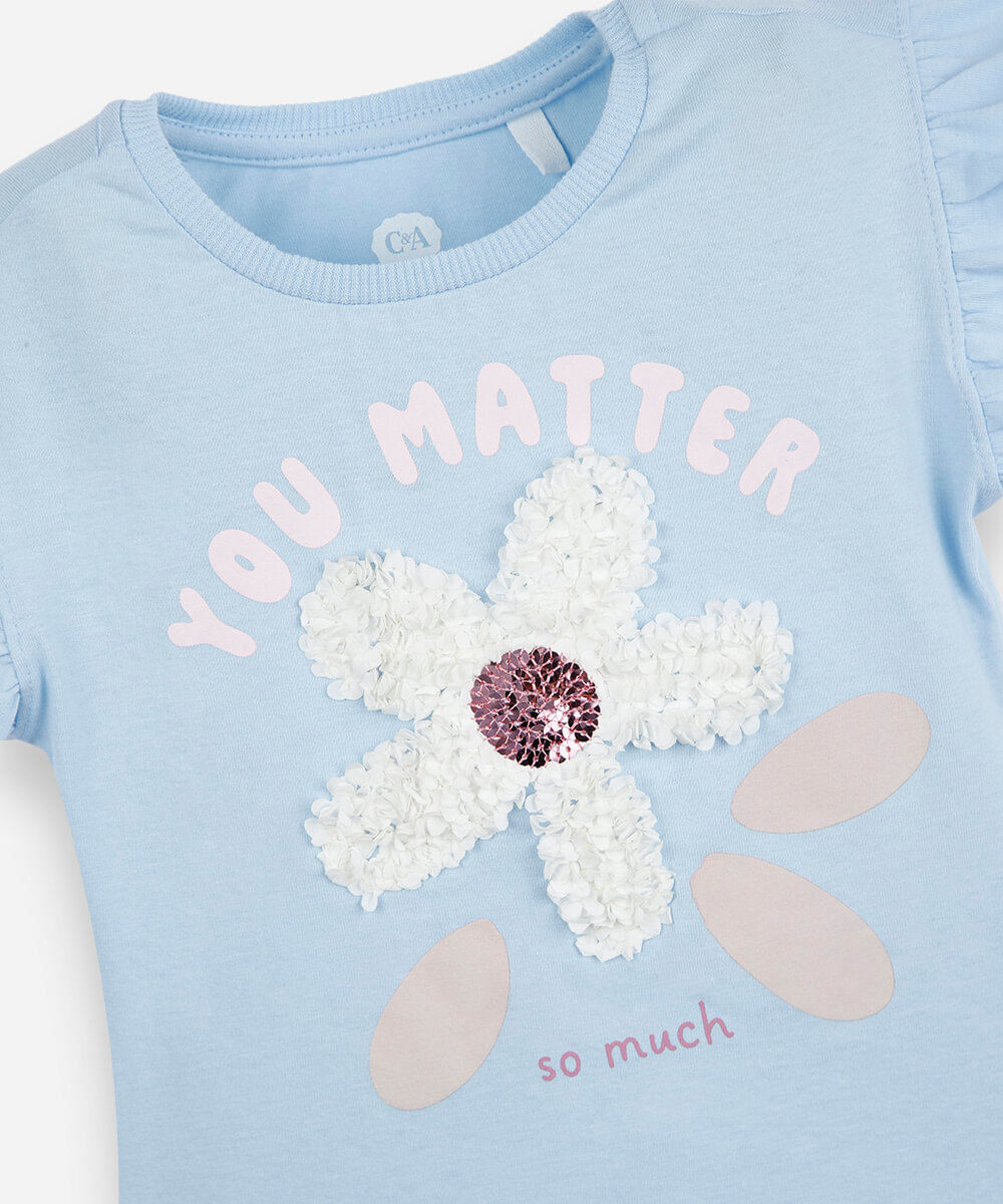conjunto curto infantil texturizado margarida azul