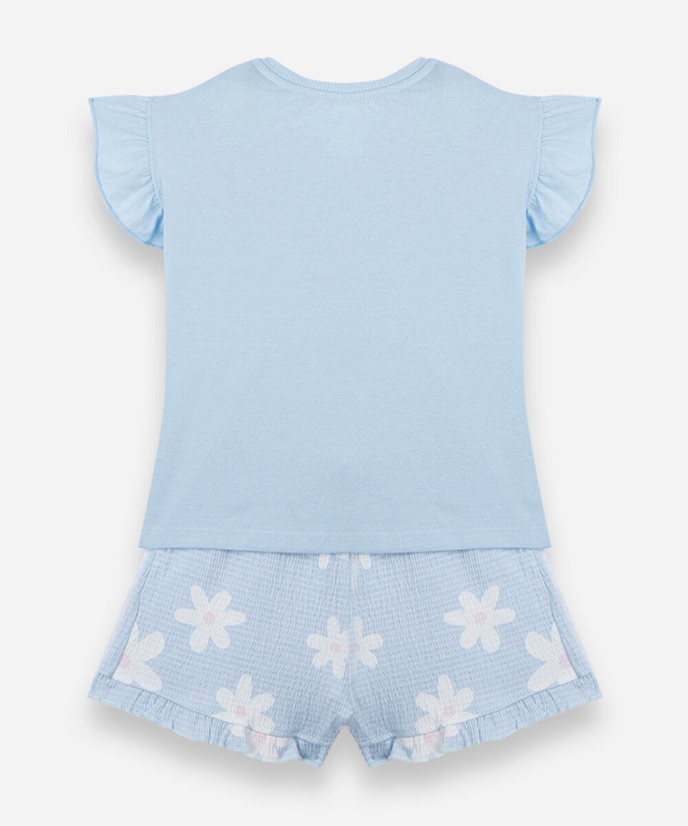 conjunto curto infantil texturizado margarida azul
