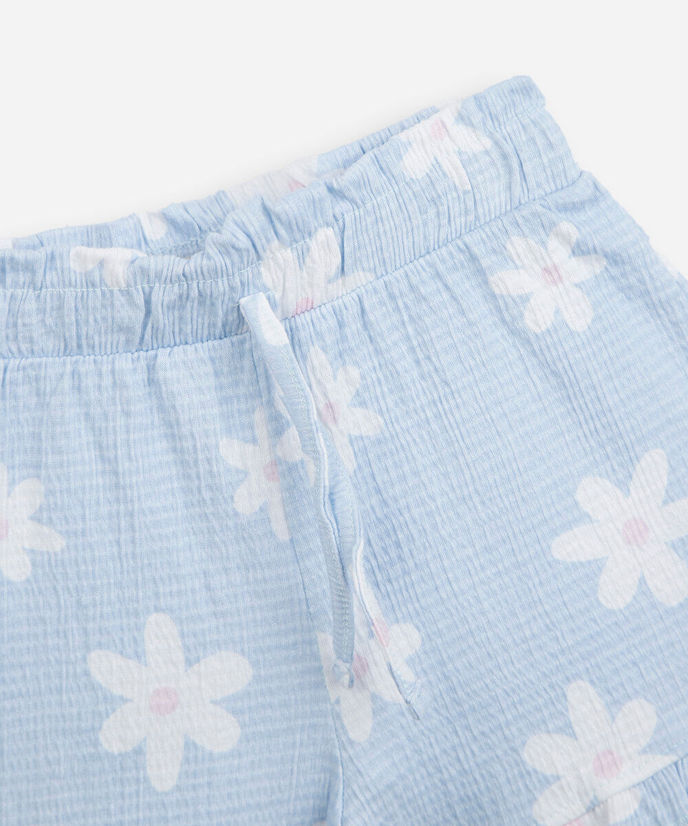 conjunto curto infantil texturizado margarida azul