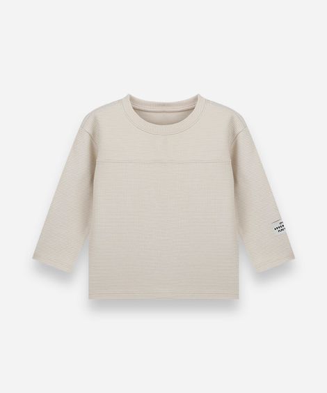 camiseta infantil de algodão com manga longa texturizada bege