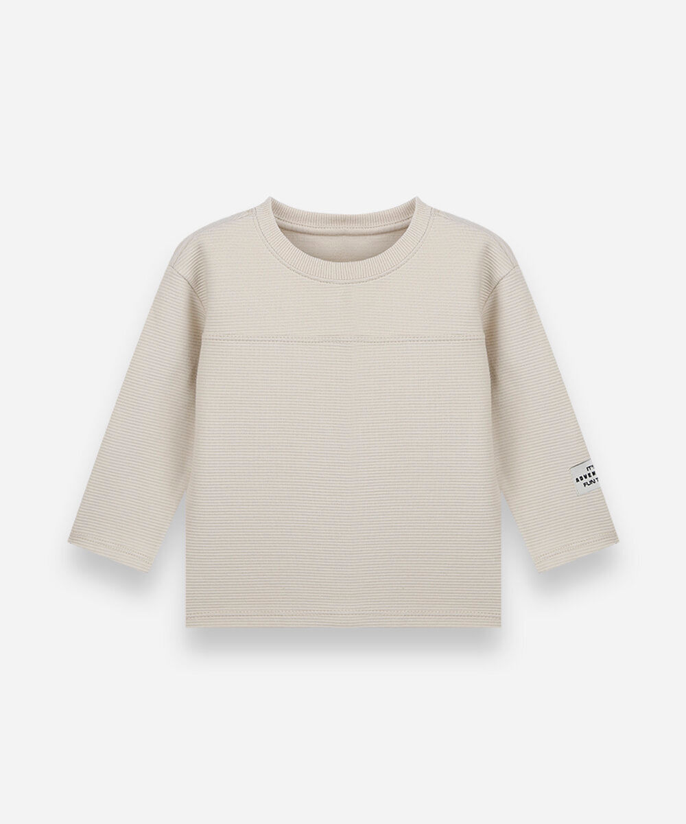 camiseta infantil de algodão com manga longa texturizada bege