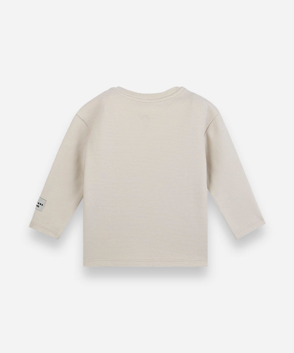 camiseta infantil de algodão com manga longa texturizada bege