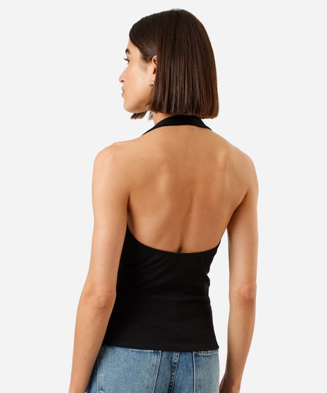 blusa frente única feminina decote degradê franzida preta