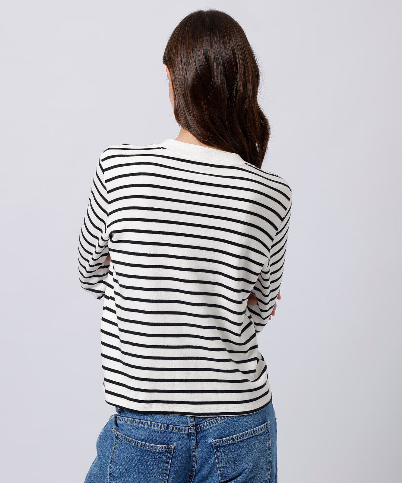 blusa feminina com algodão manga longa listrada mindset preta