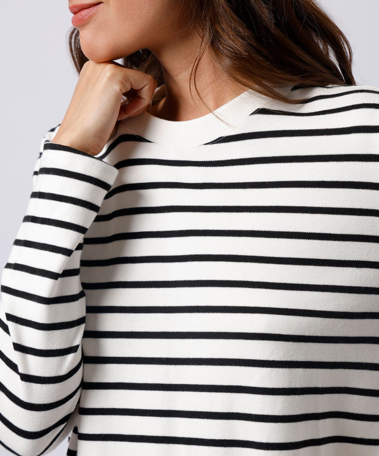 blusa feminina com algodão manga longa listrada mindset preta