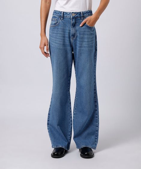 calça boot cut feminina jeans cintura alta mindset azul