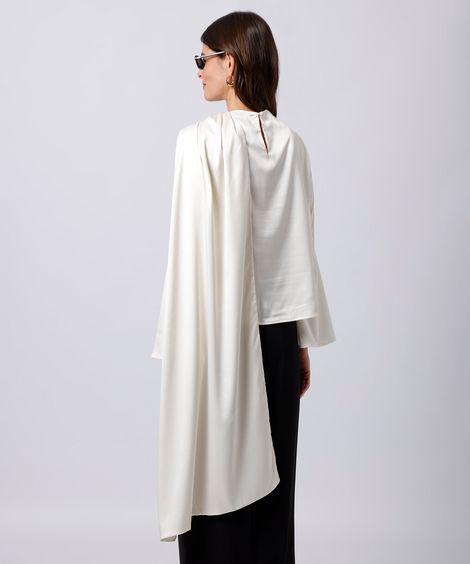 blusa feminina manga longa com capa acetinada mindset off white