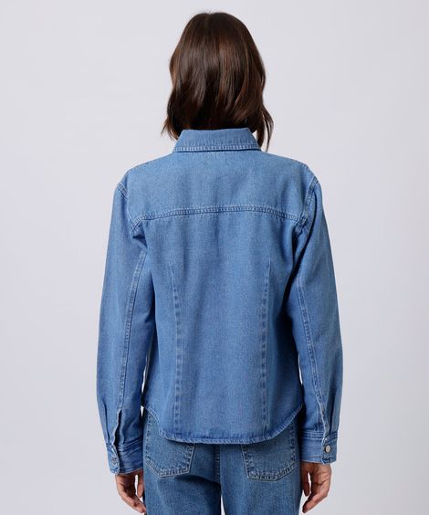 camisa feminina jeans manga longa mindset azul