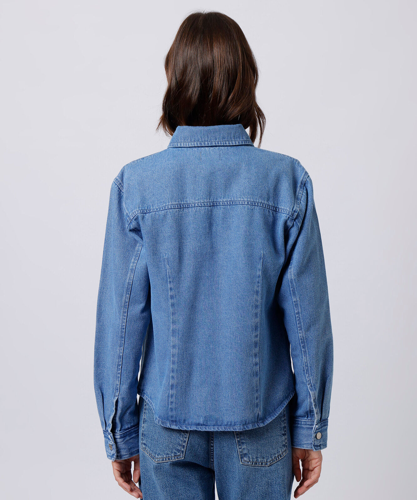 camisa feminina jeans manga longa mindset azul