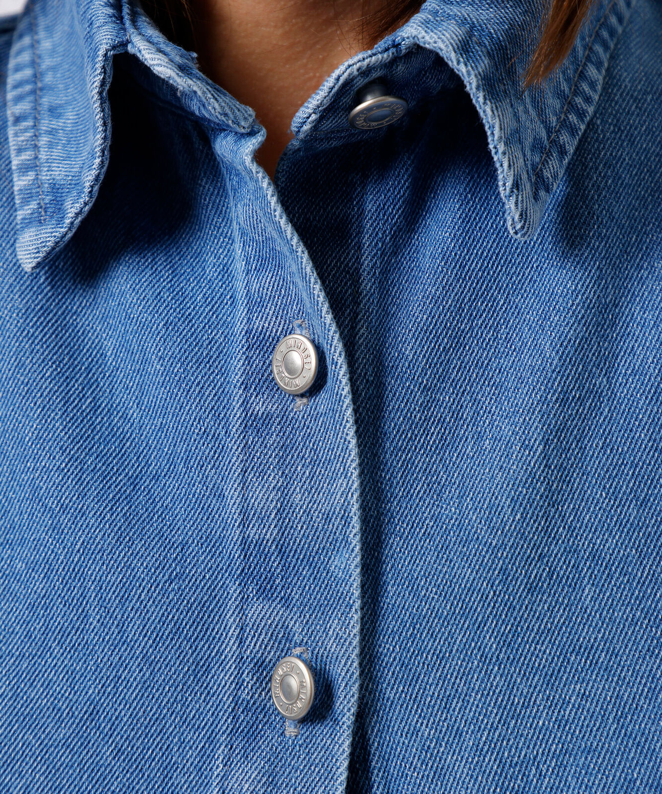 camisa feminina jeans manga longa mindset azul
