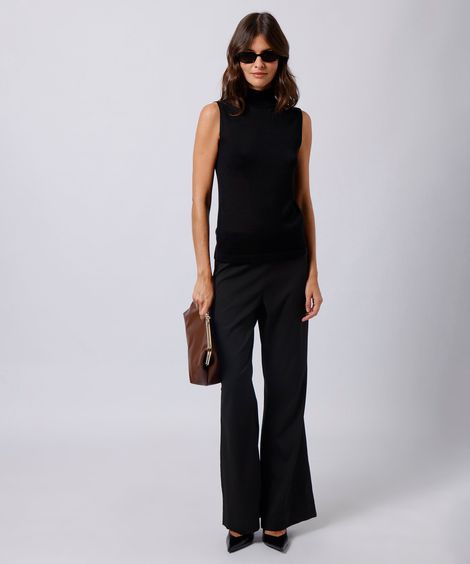 calça flare de alfaiataria feminina cintura alta mindset preta