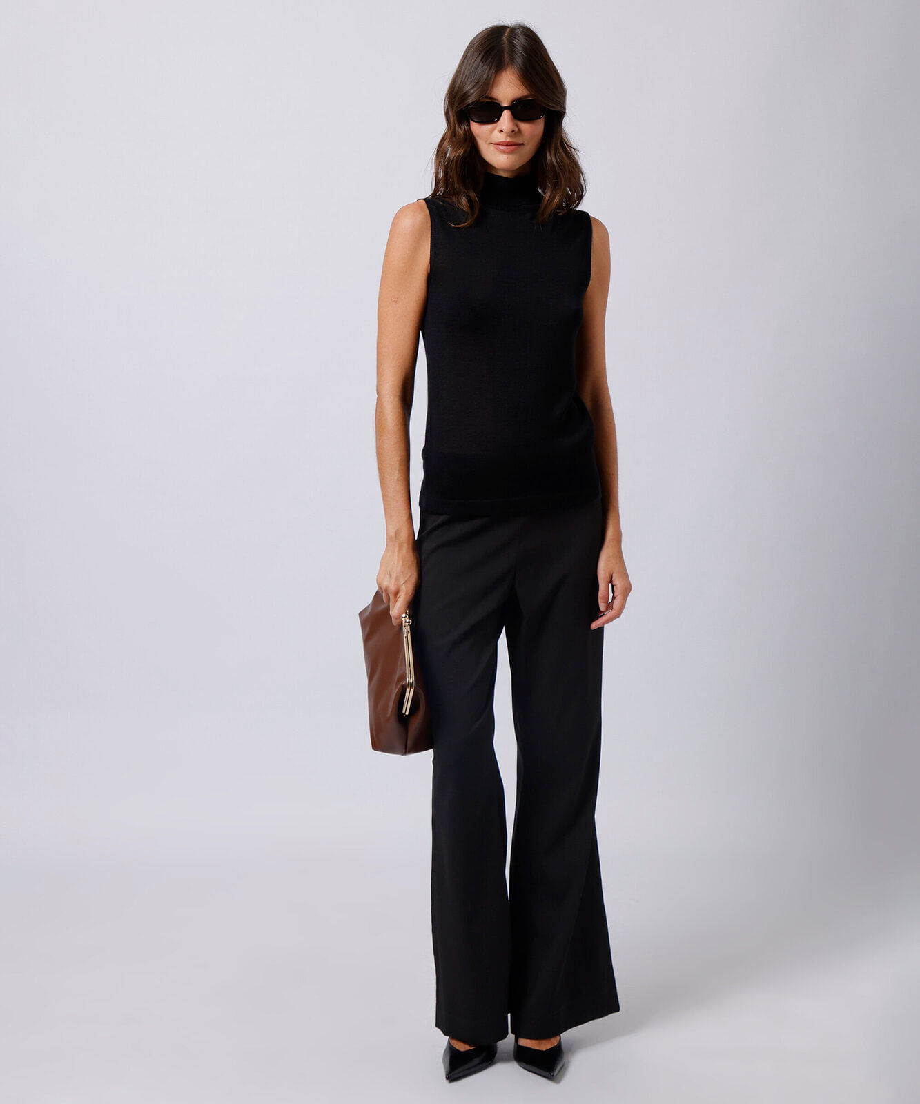 calça flare de alfaiataria feminina cintura alta mindset preta