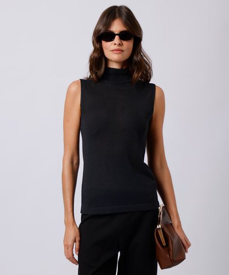 blusa feminina de tricot gola alta mindset preta