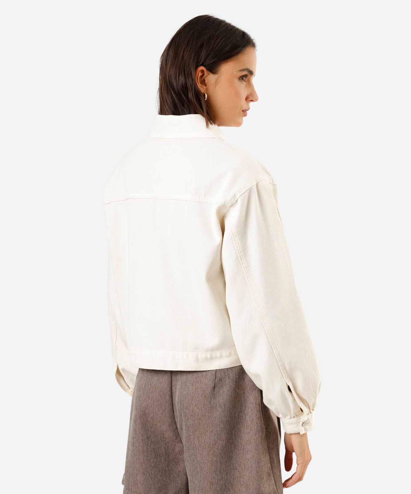 jaqueta feminina de sarja manga bufante off white