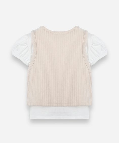 blusa infantil com algodão e sobreposição manga curta bege