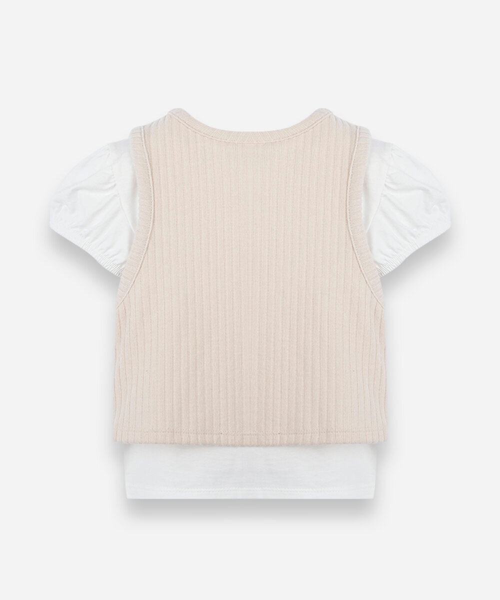 blusa infantil com algodão e sobreposição manga curta bege
