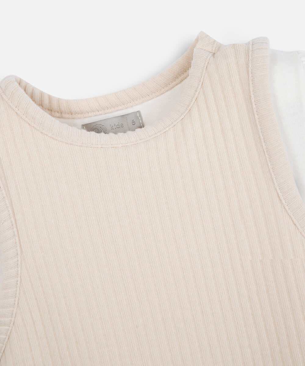 blusa infantil com algodão e sobreposição manga curta bege