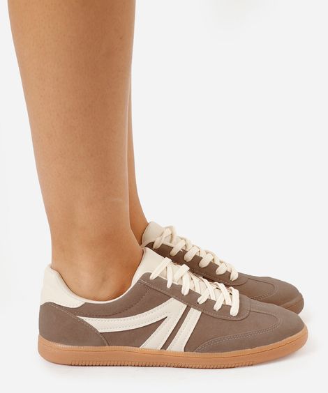 tênis bossa casual com recortes bege