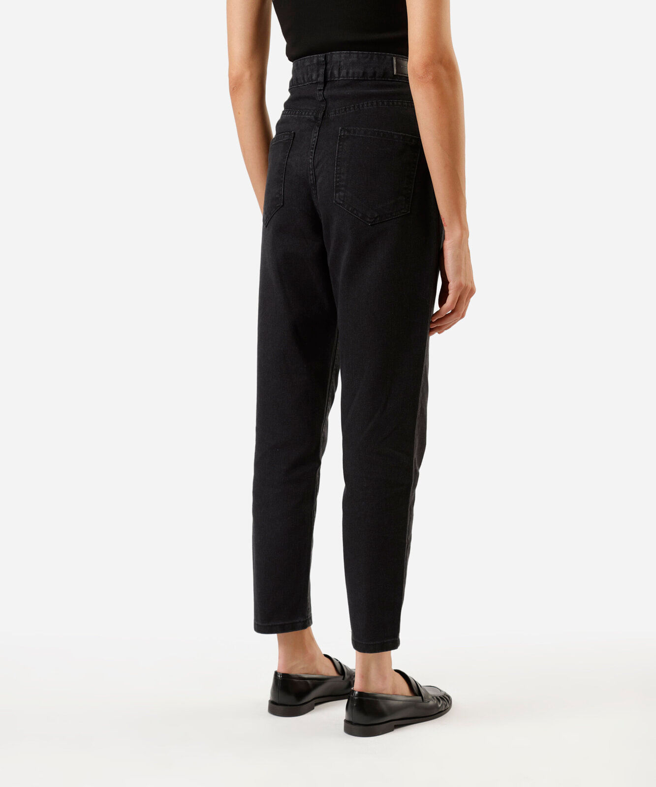 calça mom feminina jeans cintura alta preta