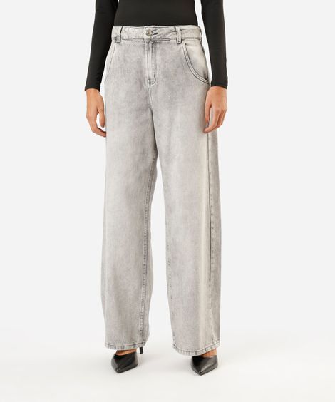 calça oversized feminina jeans cintura média cinza