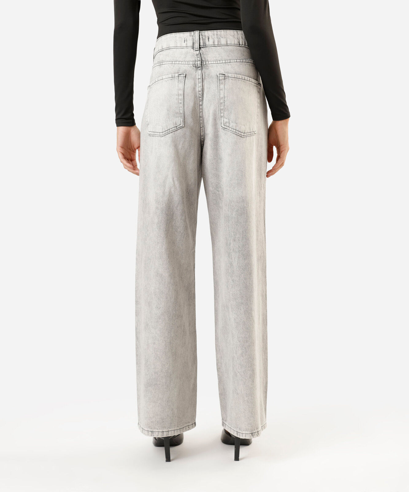 calça oversized feminina jeans cintura média cinza