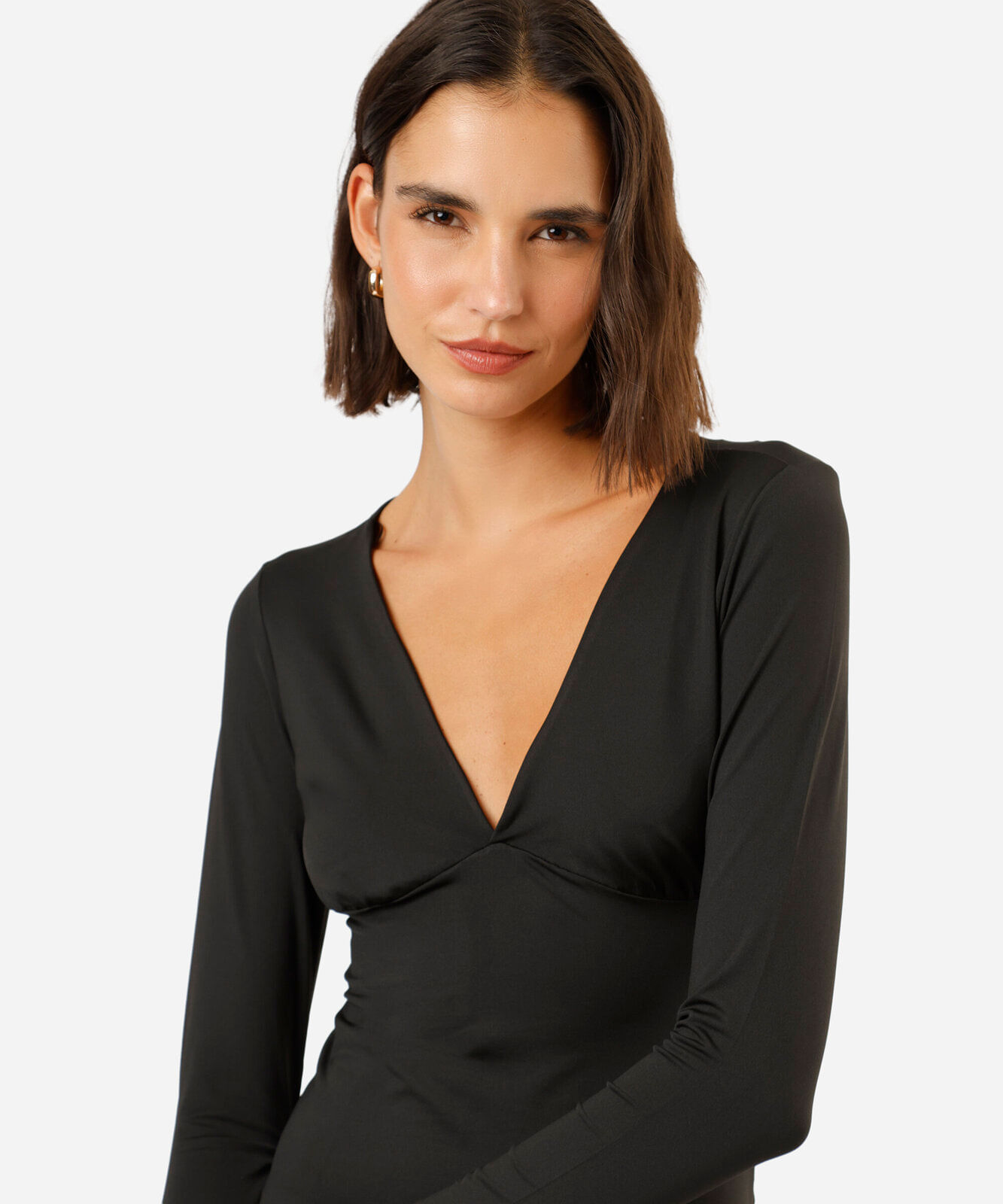 blusa feminina decote v manga longa preta