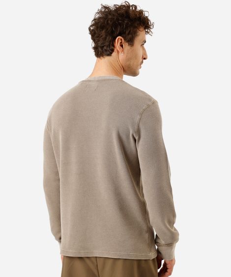 camiseta masculina de algodão manga longa texturizada estonada bege