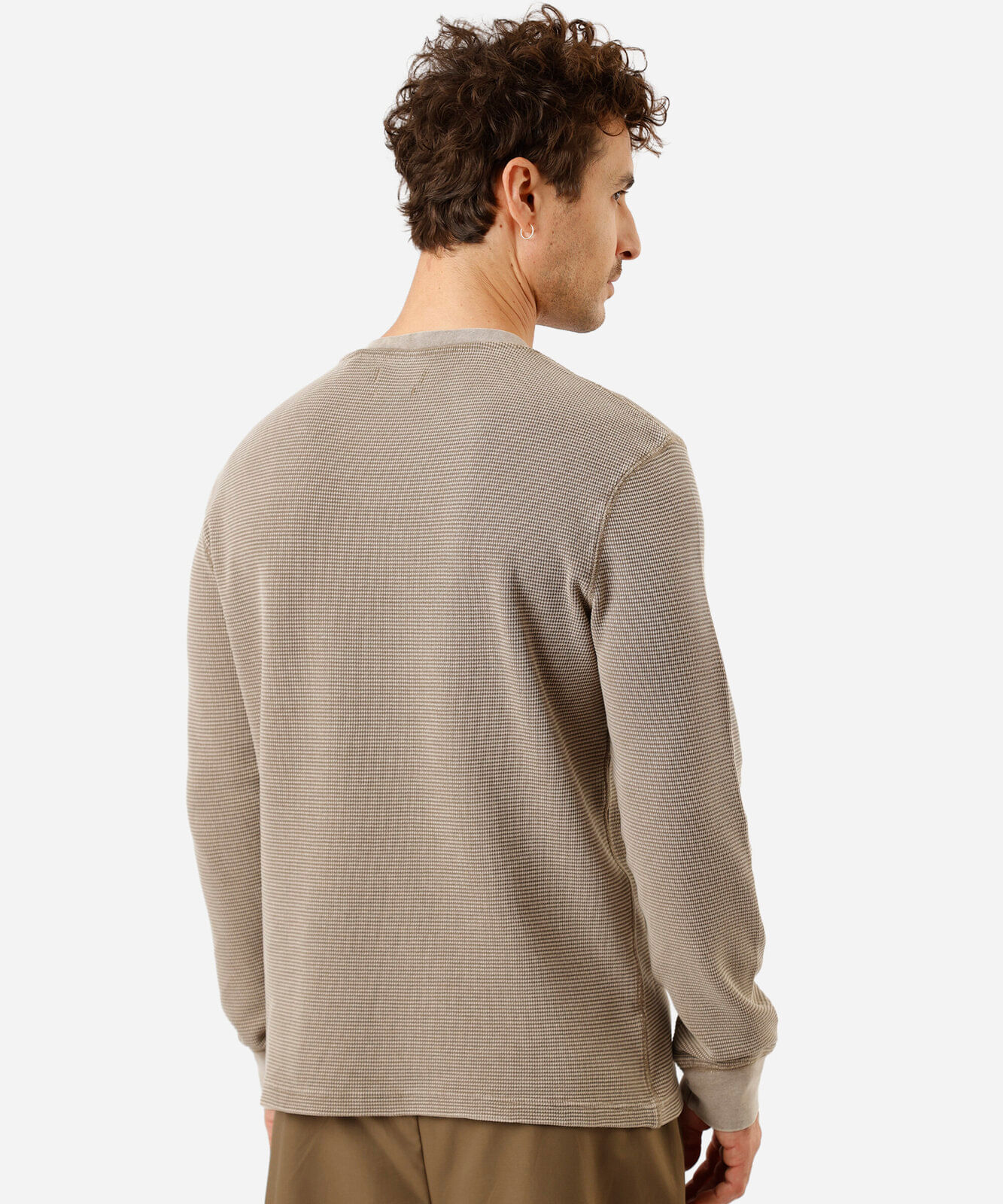 camiseta masculina de algodão manga longa texturizada estonada bege