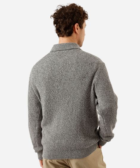 suéter polo masculino de tricot cinza