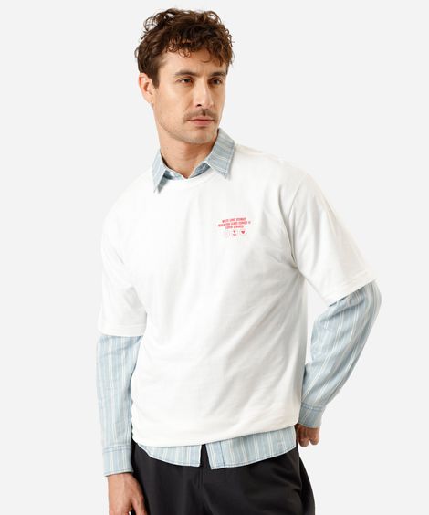 camiseta masculina de algodão manga curta estampada off white