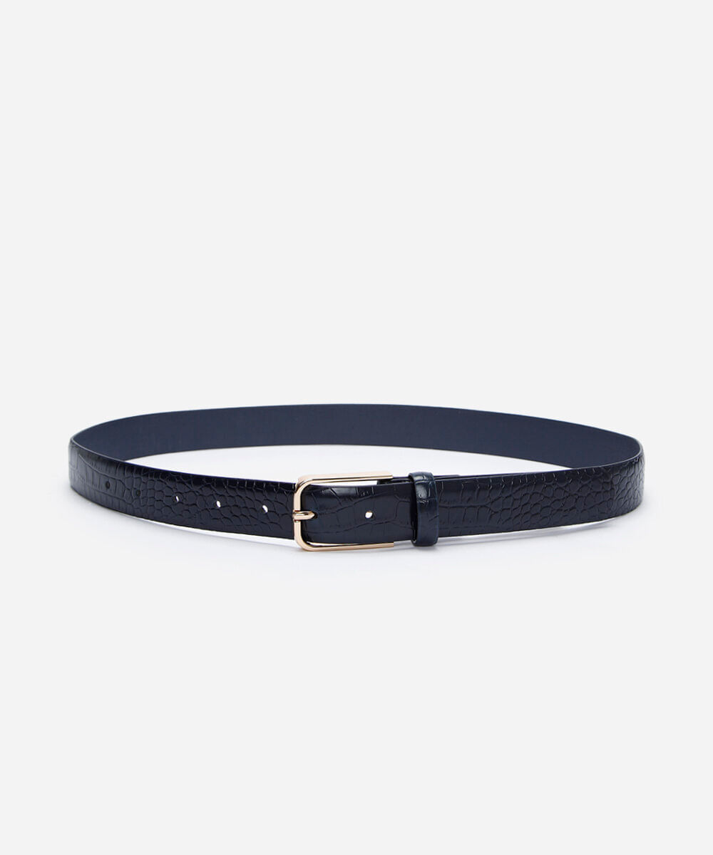 cinto croco com fivela retangular azul