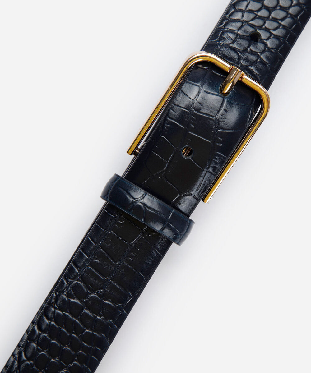 cinto croco com fivela retangular azul