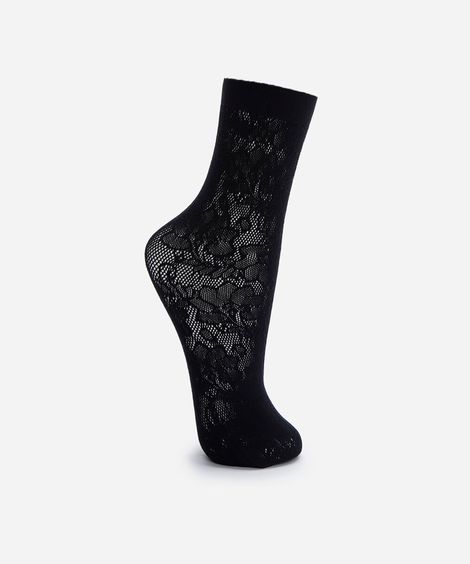 meia feminina soquete de renda floral preta