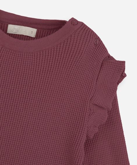 conjunto longo infantil com babado texturizado vinho