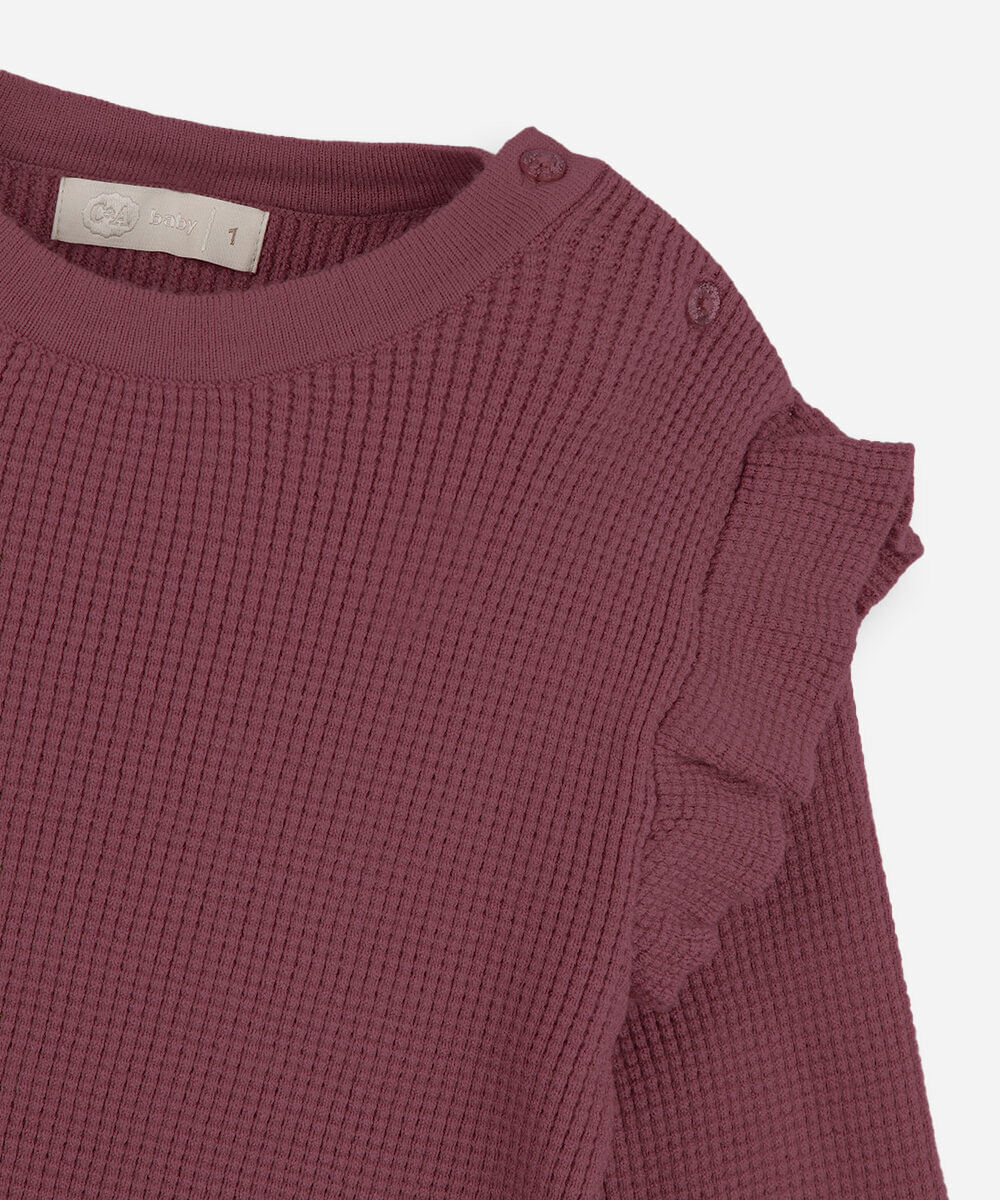 conjunto longo infantil com babado texturizado vinho