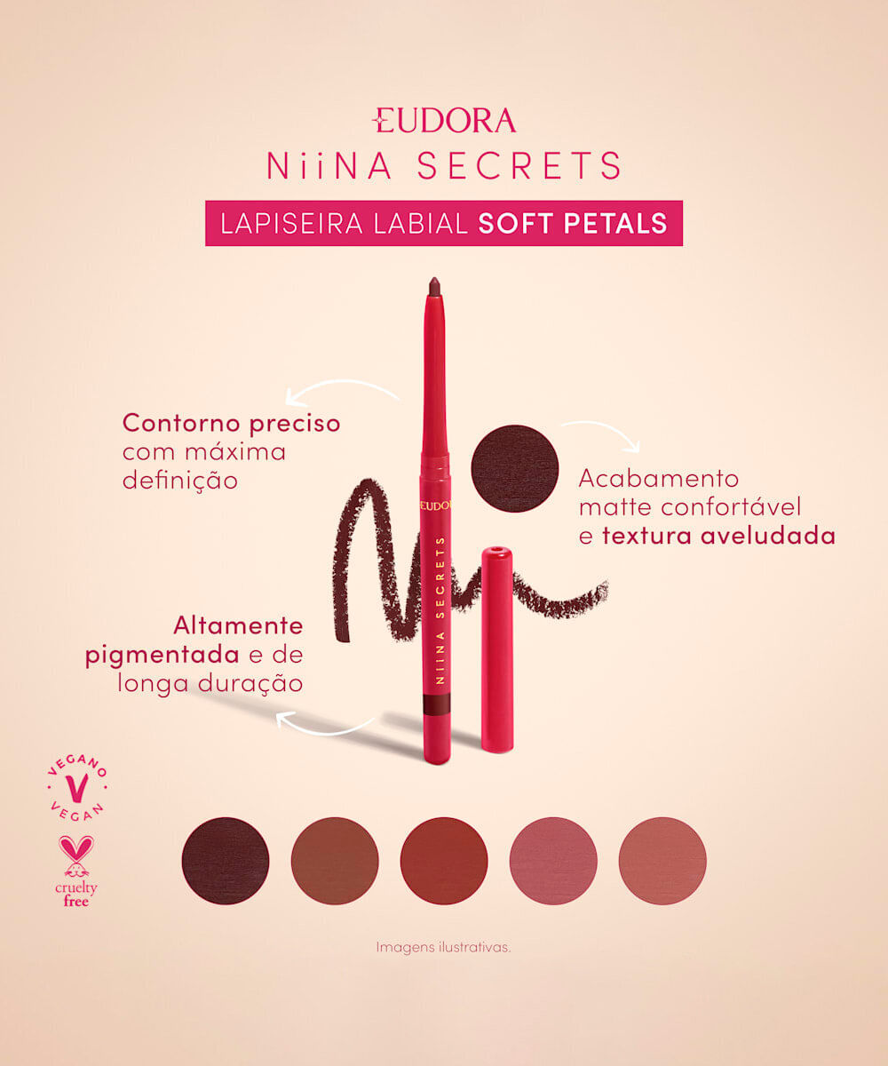 lapiseira labial eudora by niina secrets soft petals rosé pétala