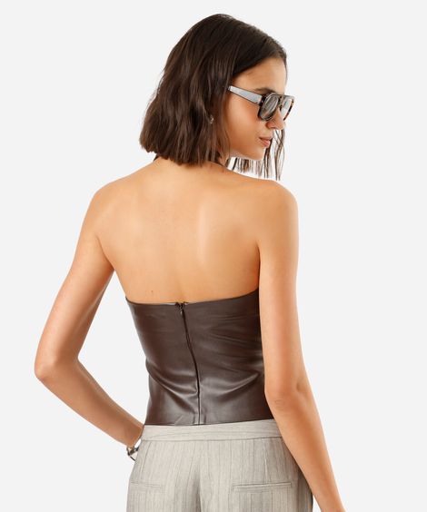 blusa frente única feminina de pu com fenda marrom