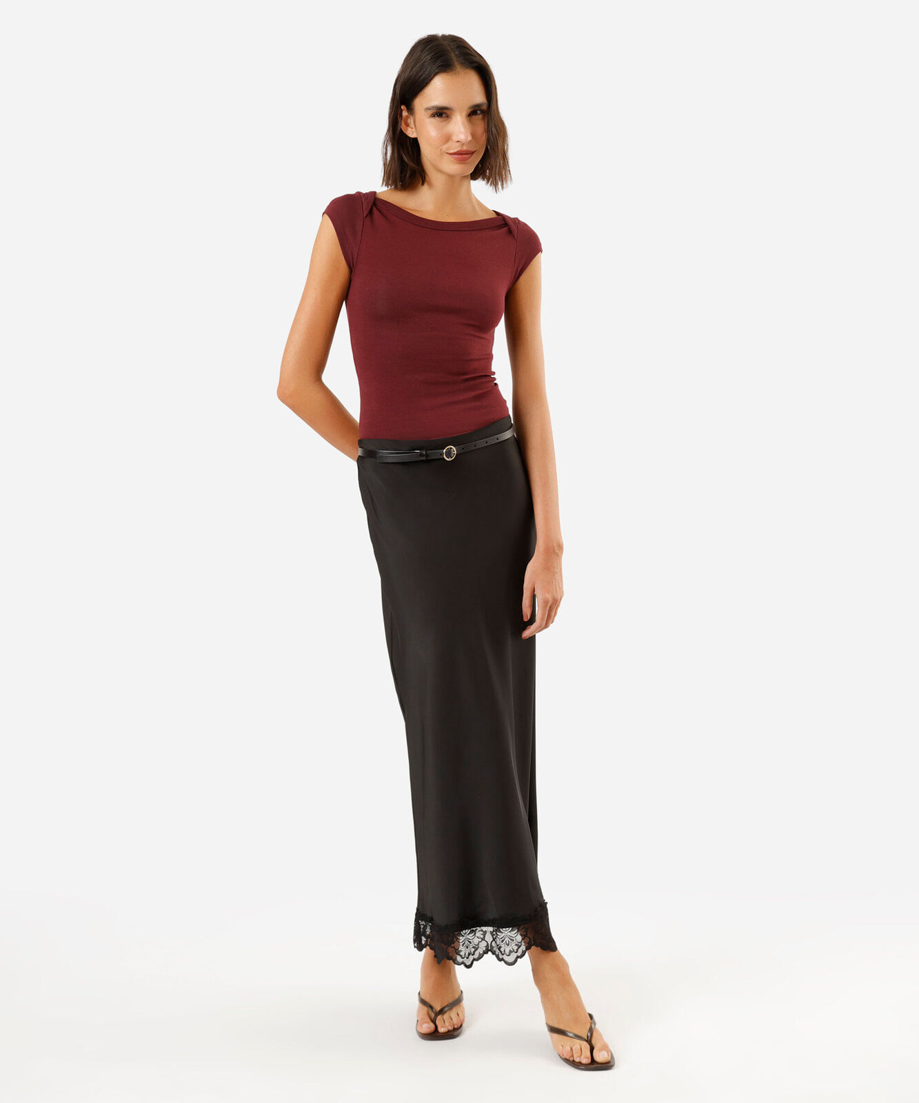 blusa feminina de algodão decote canoa canelado vinho