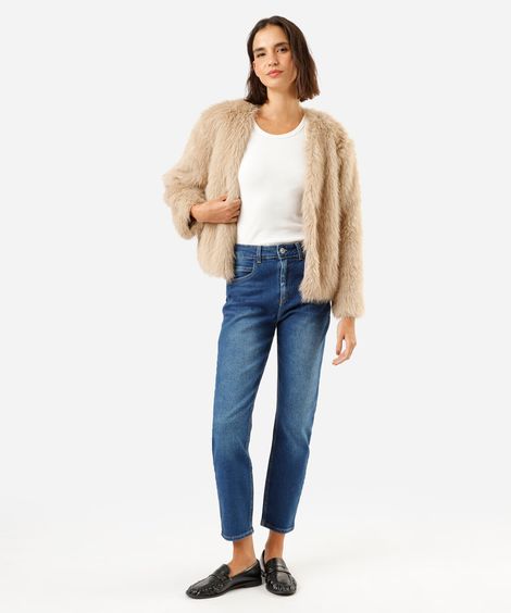 calça mom feminina jeans cintura alta  azul
