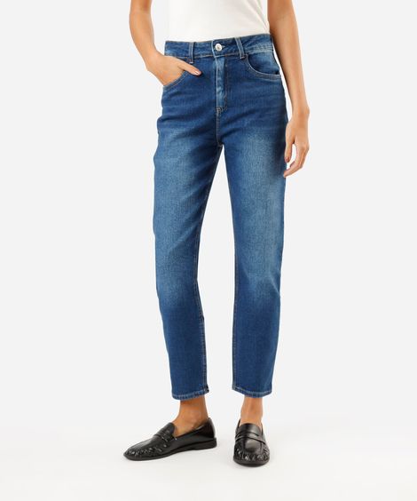calça mom feminina jeans cintura alta  azul