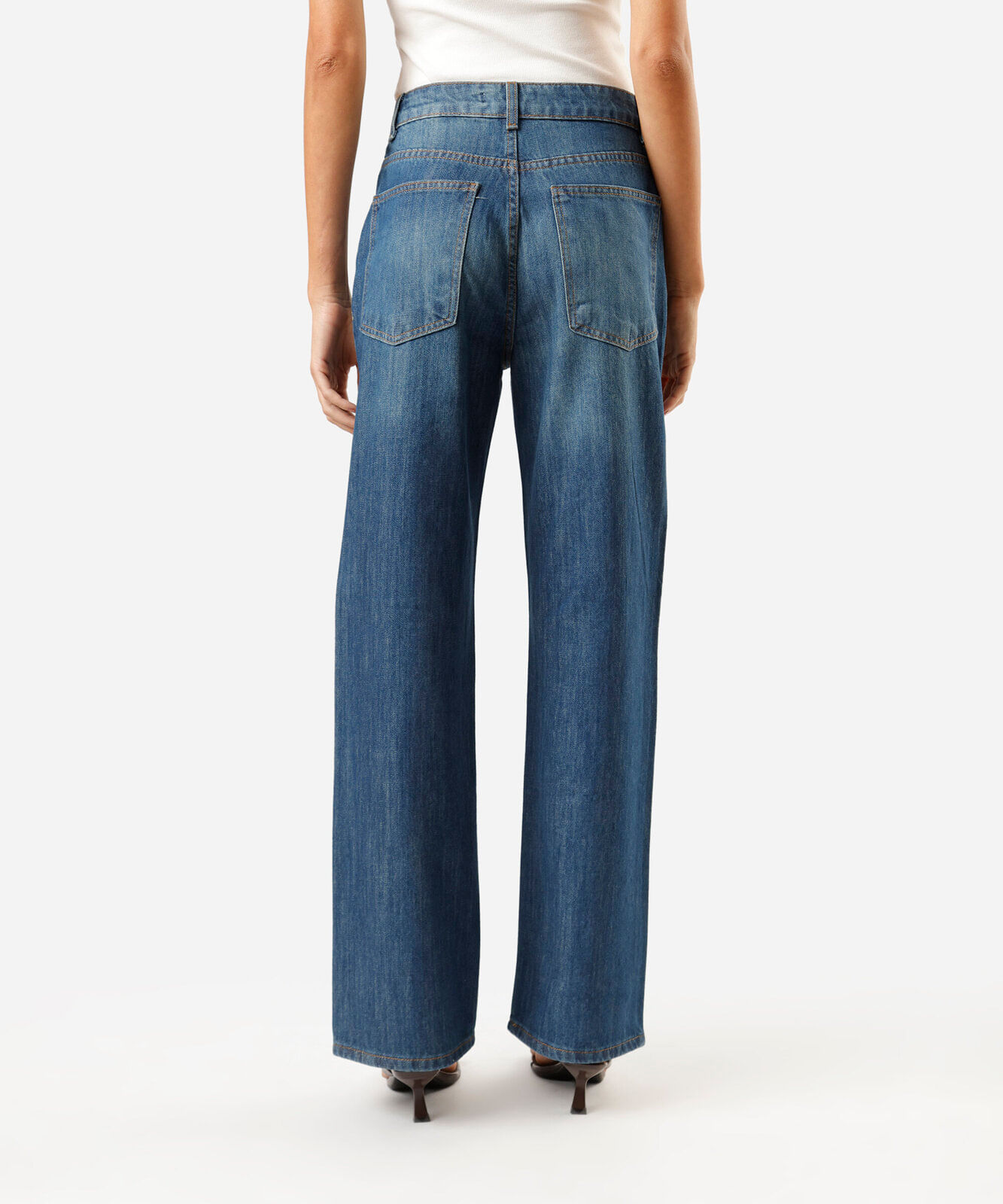 calça wide leg slim feminina jeans com brilhos cintura alta azul