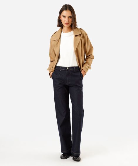 calça wide leg slim feminina jeans cintura alta azul