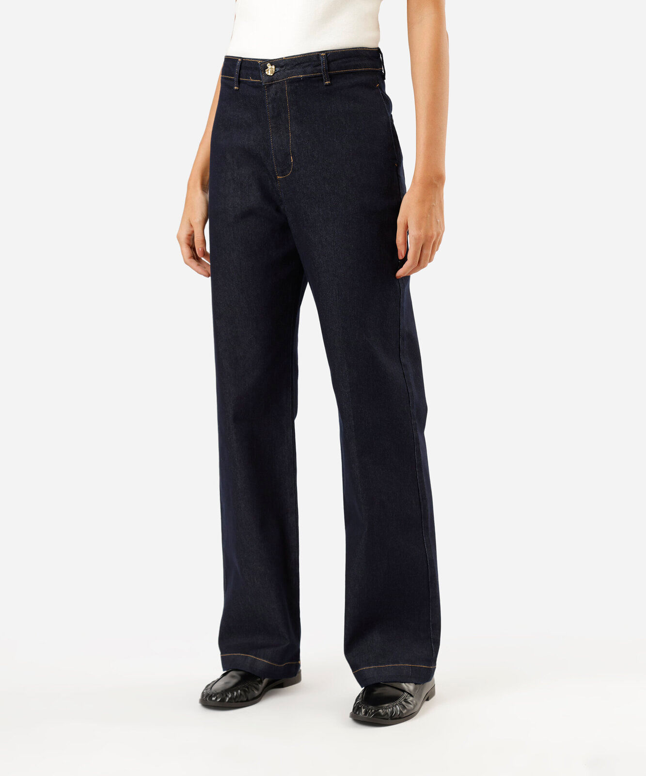 calça wide leg slim feminina jeans cintura alta azul