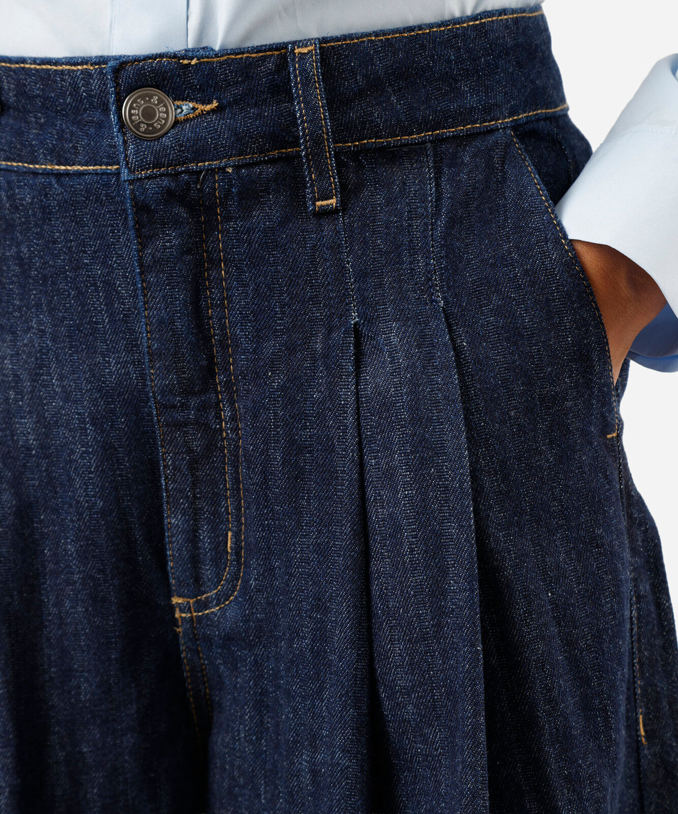 bermuda jorts feminina jeans com pregas listrada cintura média azul